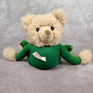 Nell Dickerson Handmade Folk Art Teddy Bear 90's Grn Elf Holiday Plush Bean Bag